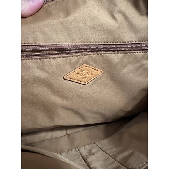 EUC Fossil Felicity Tote Brown Black White Yellow Stripe AND Leather Wallet - Picture 6 of 16